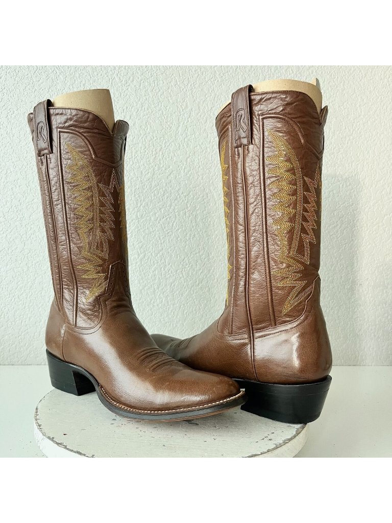 Rod Patrick Mens Brown Cowboy Boots Mocha Bison Western Bex Toe Tall Shaft 11b
